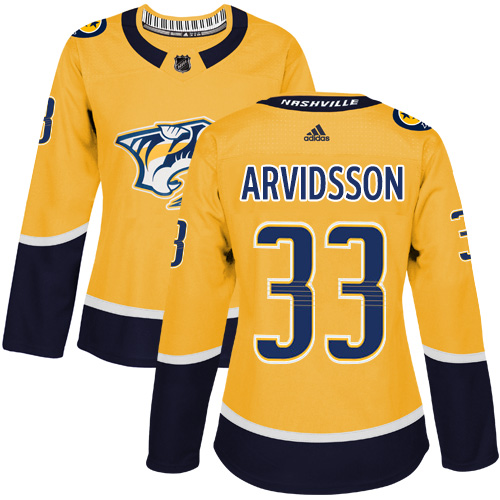Adidas Predators #33 Viktor Arvidsson Yellow Home Authentic Women's Stitched NHL Jersey - Click Image to Close
